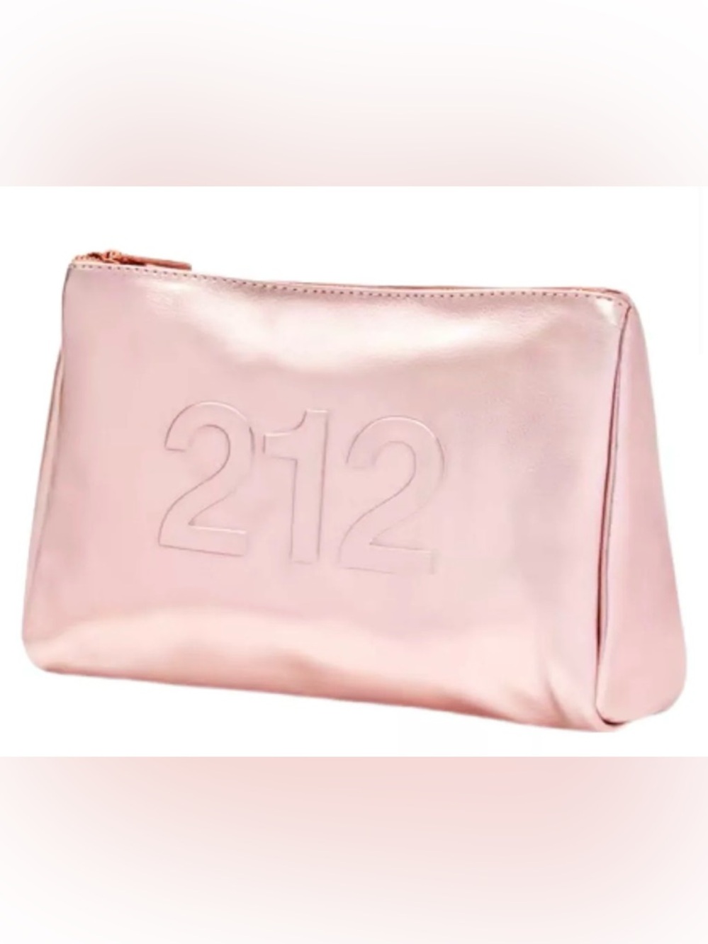Carolina Herrera 212 Rose Gold Embossed Pink Cosmetic Bag Clutch New Metallic